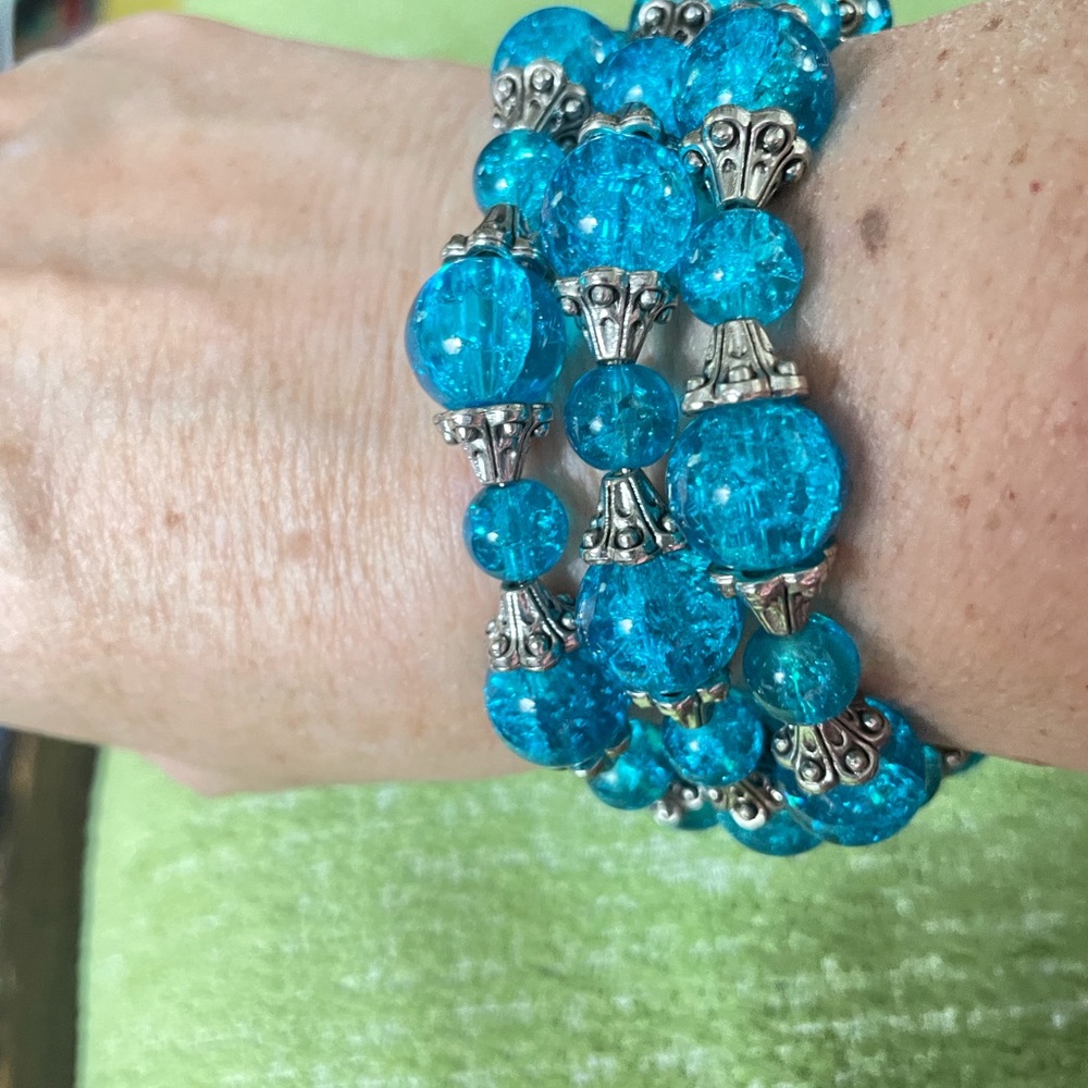 Turquoise Blue Beaded Stretch Bracelet Set